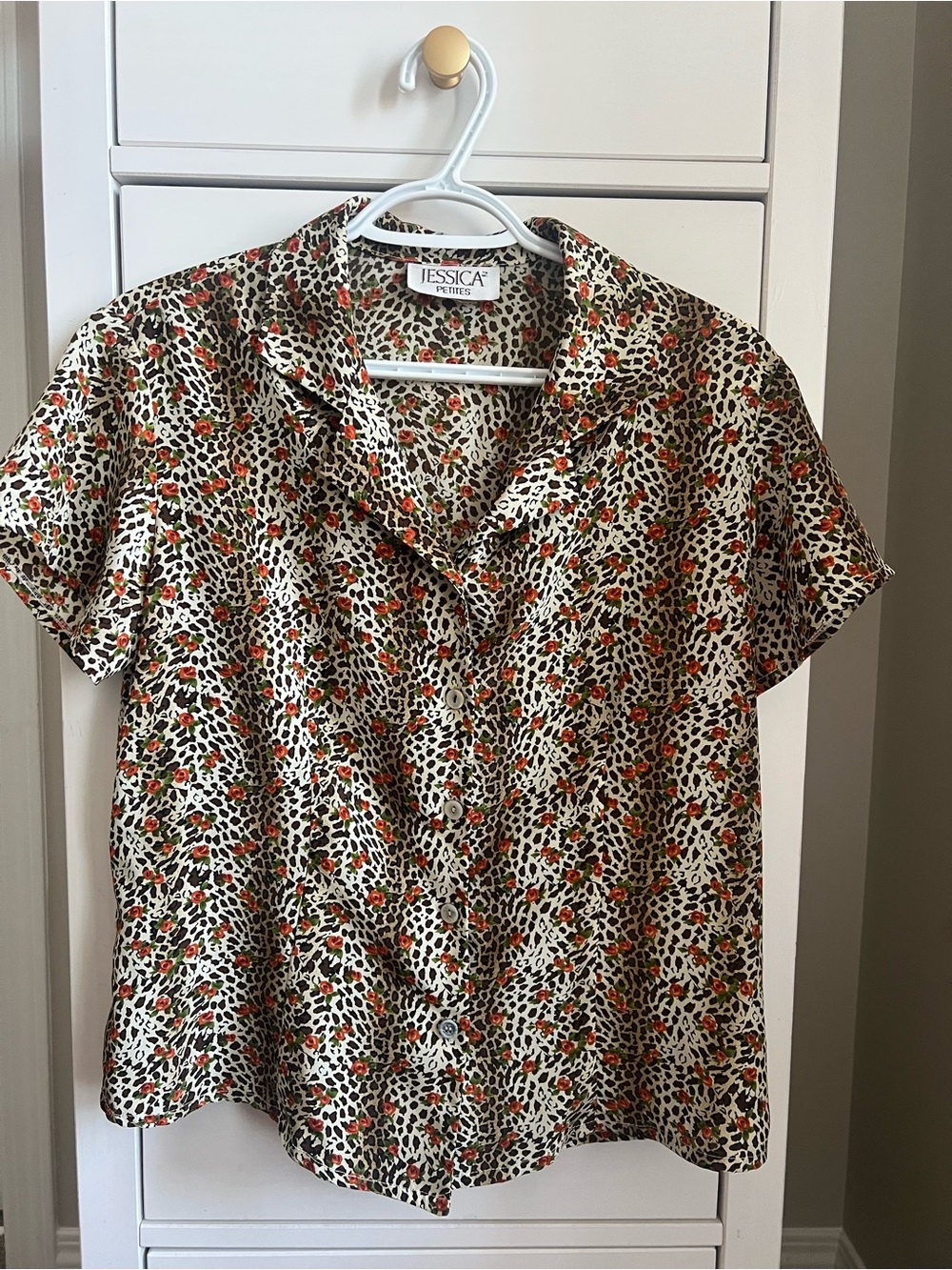 Vintage Jessica Petite Floral Leopard Print Blouse